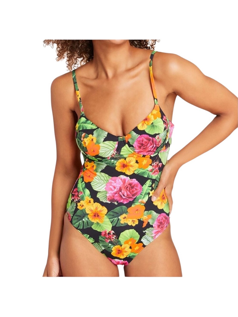 Andie Long Torso Bermuda Tropical Floral One-Piece Swimsuit NWT